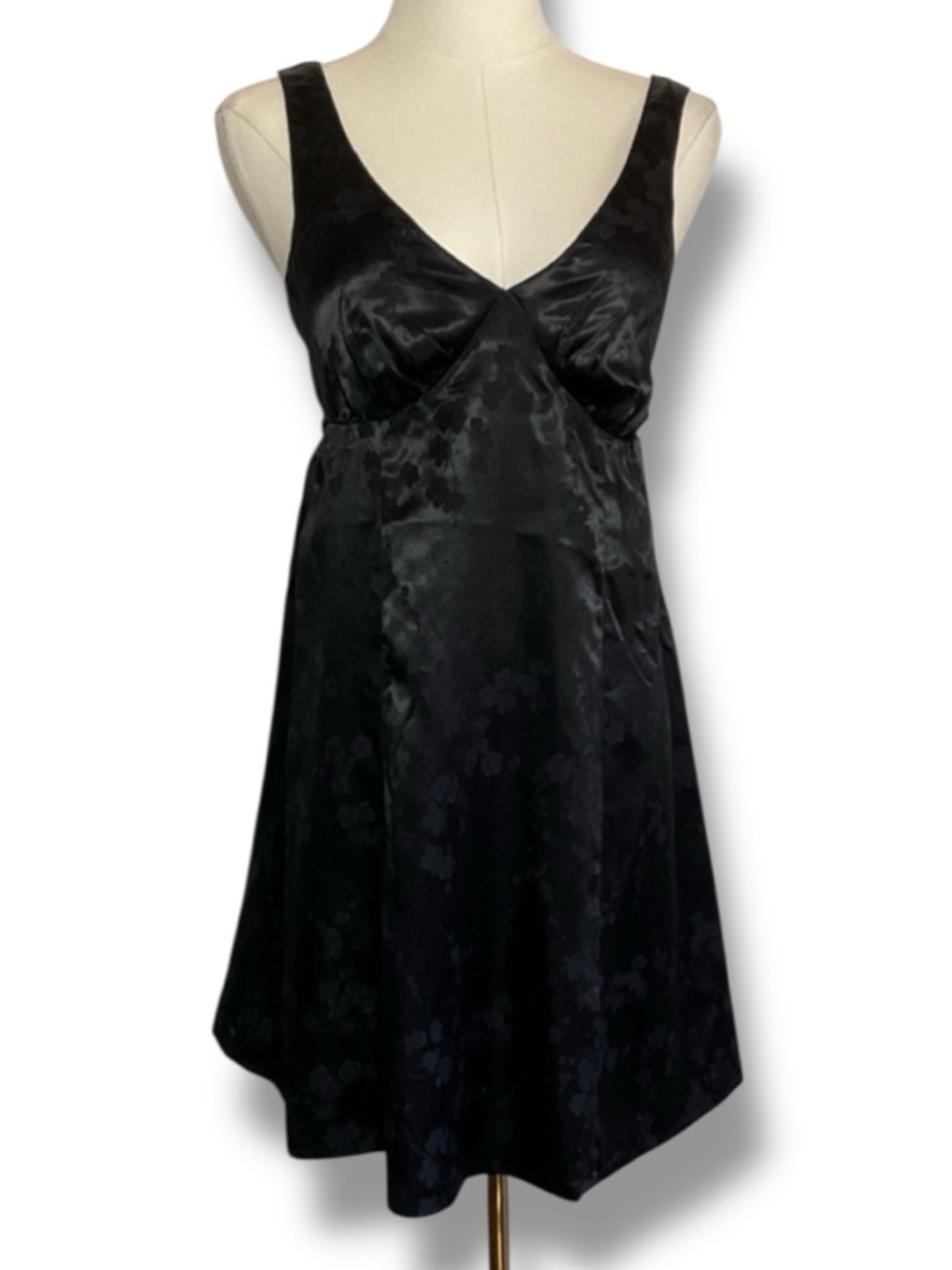 Japna Slip Dress Black Satin Floral Mini Cherry Blossom Size Medium NWT
